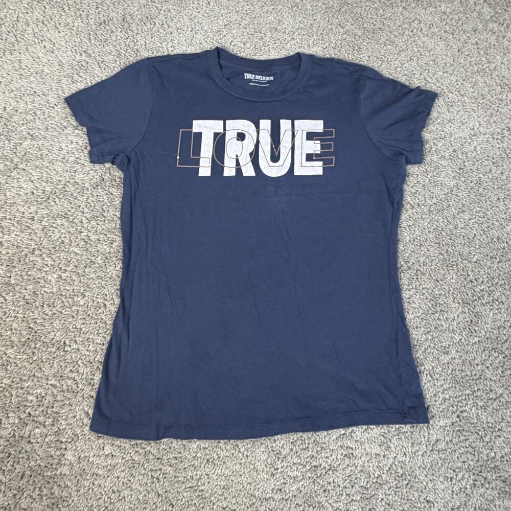 True Religion Shirt Girls L Blue Short Sleeve Crewneck Graphic Tagless Cotton